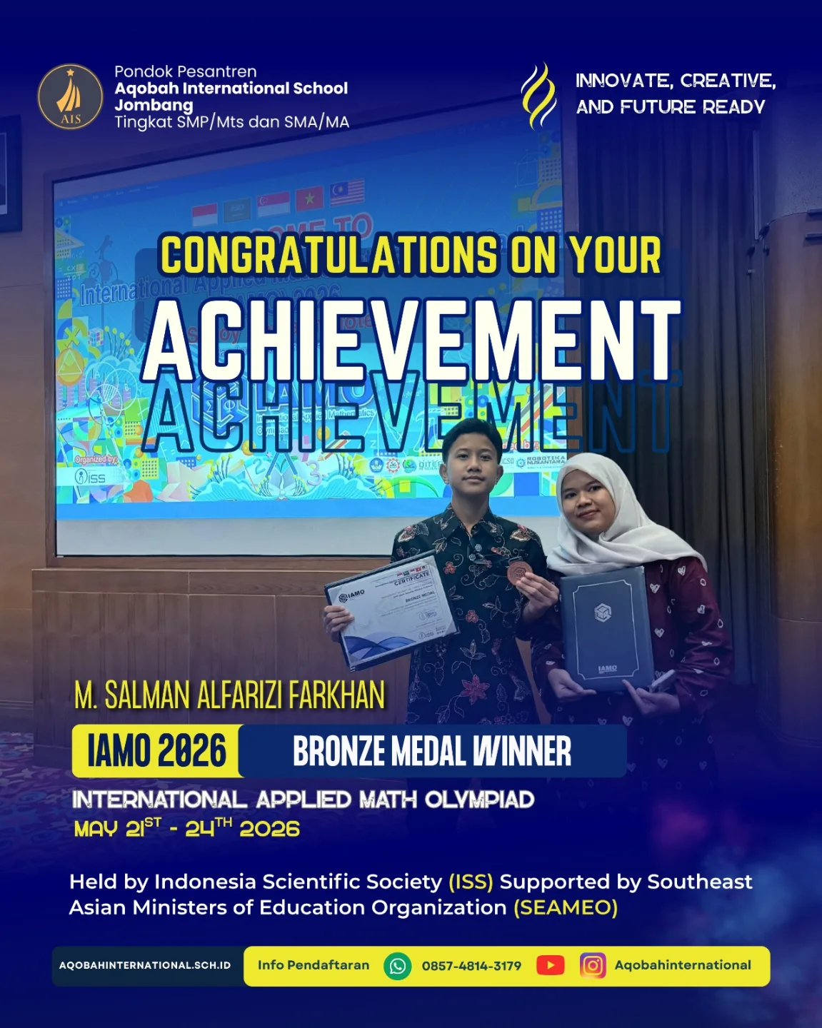 M. Salman Alfarizi Farkhan Sabet Medali Perunggu IAMO 2026 International Applied Math Olympiad